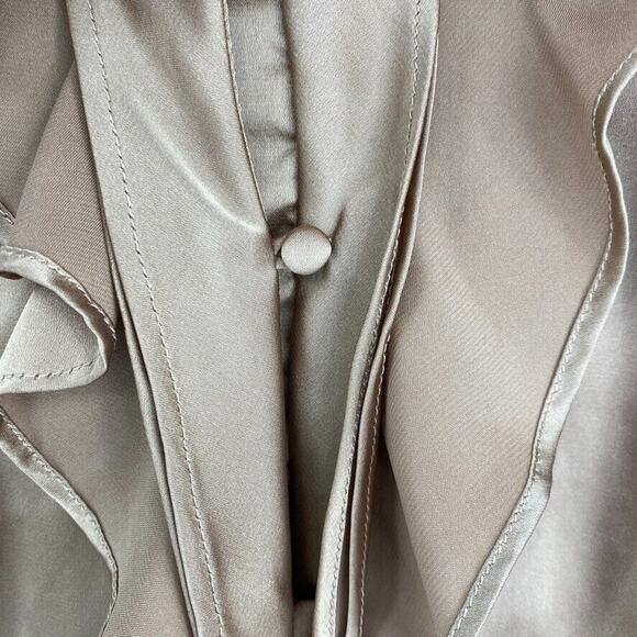 Dennis Basso Blouse Womens Extra Small Brown Silky Button Up Long Sleeve Ruffle - Picture 7 of 13